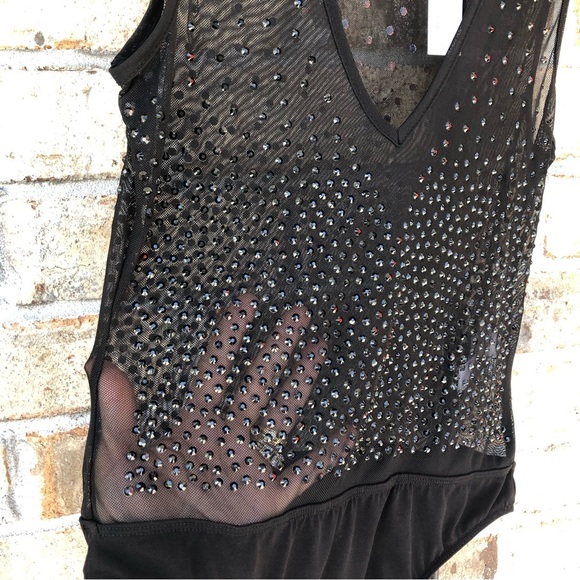 Venus Black Studded / Mesh V-Neck Gorgeous Sleeveless Bodysuit XS - Picture 4 of 15